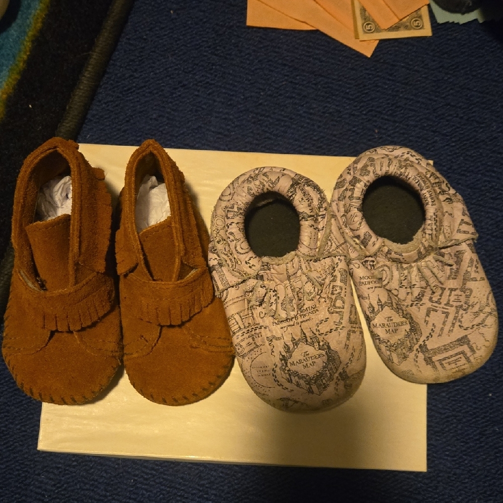 Brown and Beige Kids Moccasins